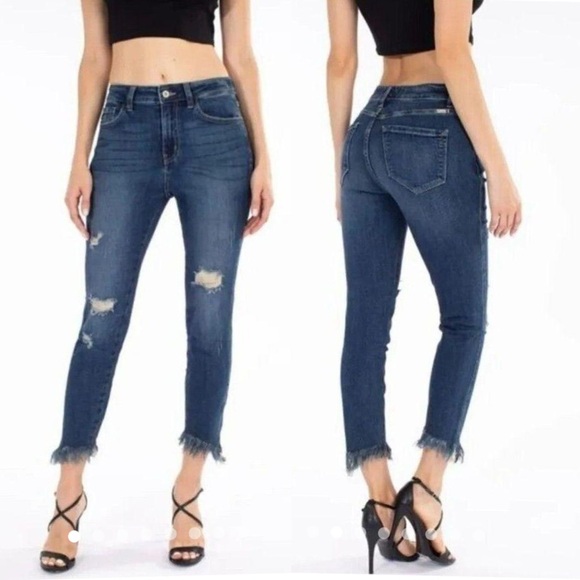 KanCan Denim - Kancan Destroyed Jeans KC8553D Dark Distressed Women’s size 7/27 frayed hem